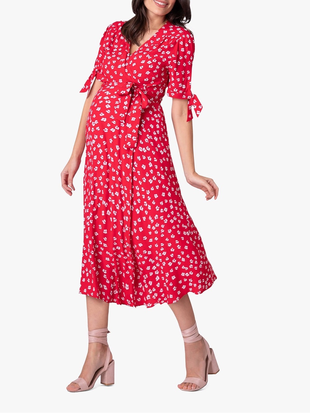 Seraphine Red with White Floral Maternity Dress